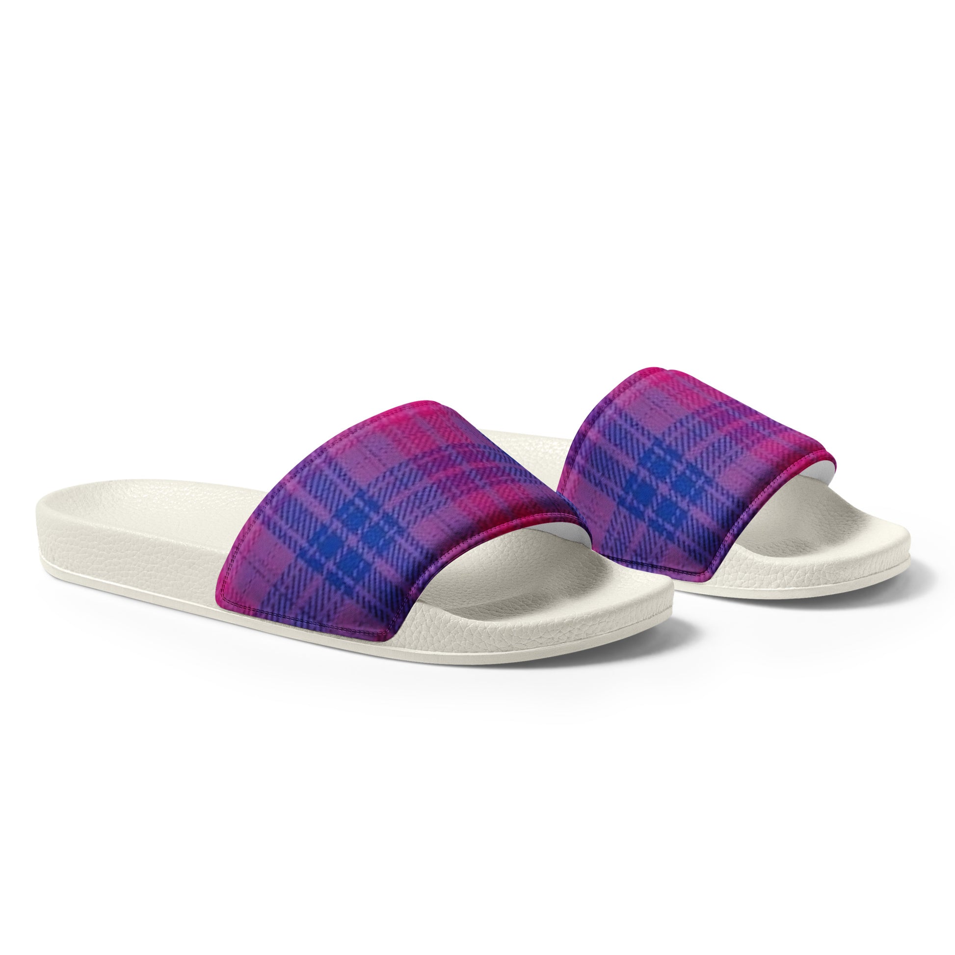 Bisexual Bi Pride Men’s Slides Sandals in Plaid mens-slides-white-right-front-660193d62ca7f