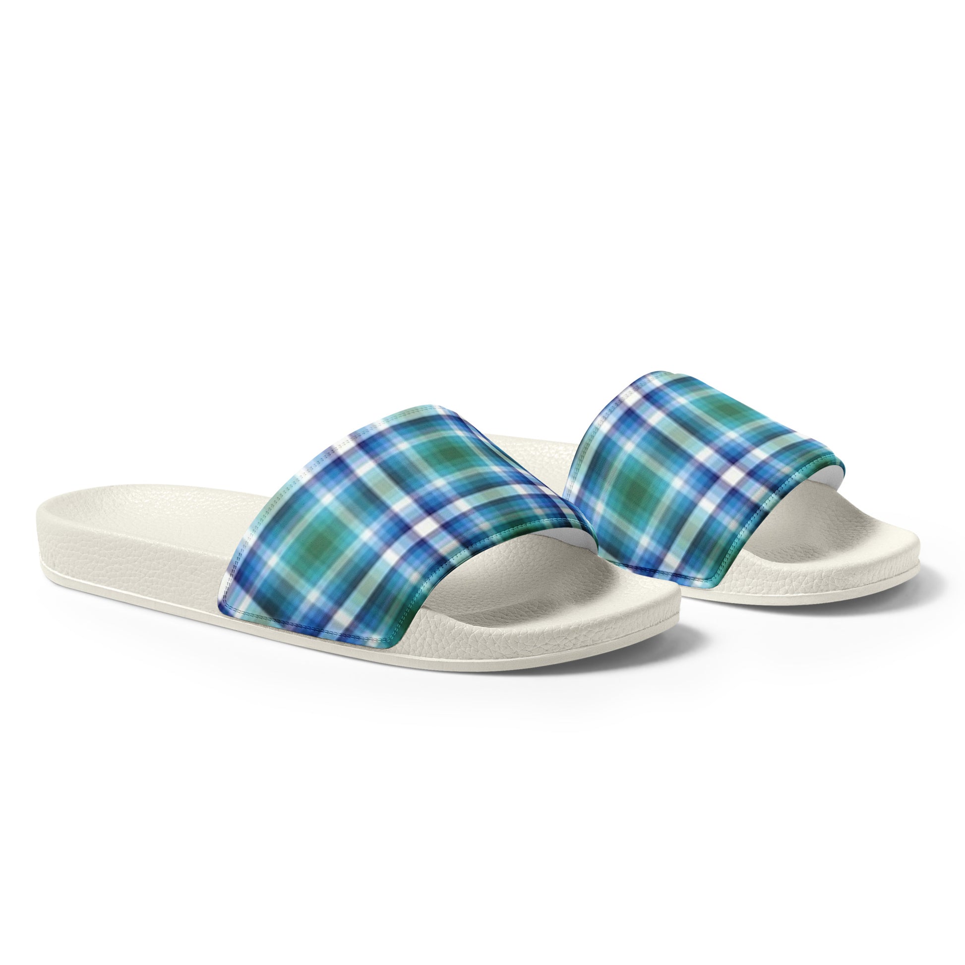 Gay MLM Vincian Pride Men’s Slides Sandals in Plaid mens-slides-white-right-front-66019490658e6