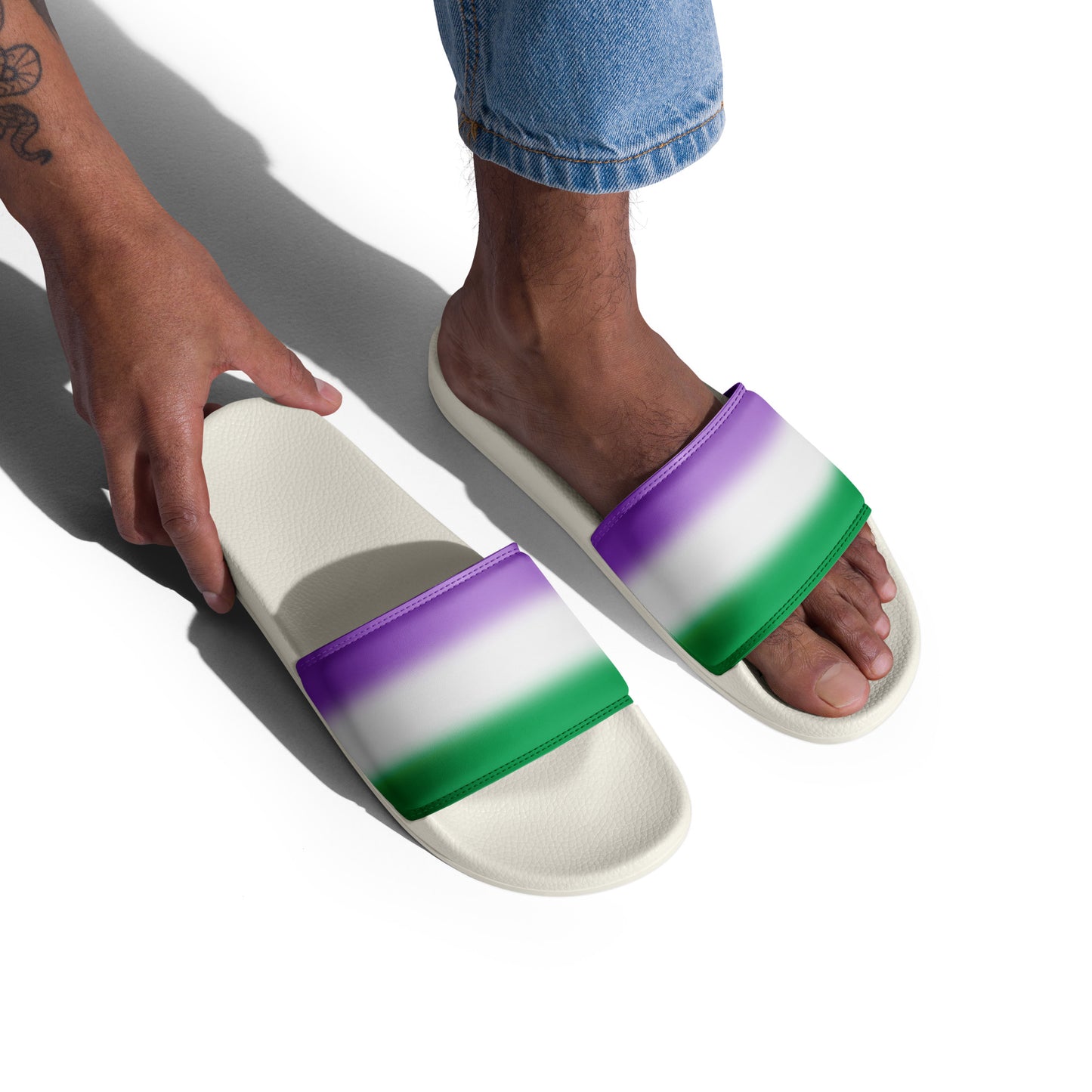 Genderqueer Pride Mens Slides Sandals mens-slides-white-right-front-660b50cadd3bc