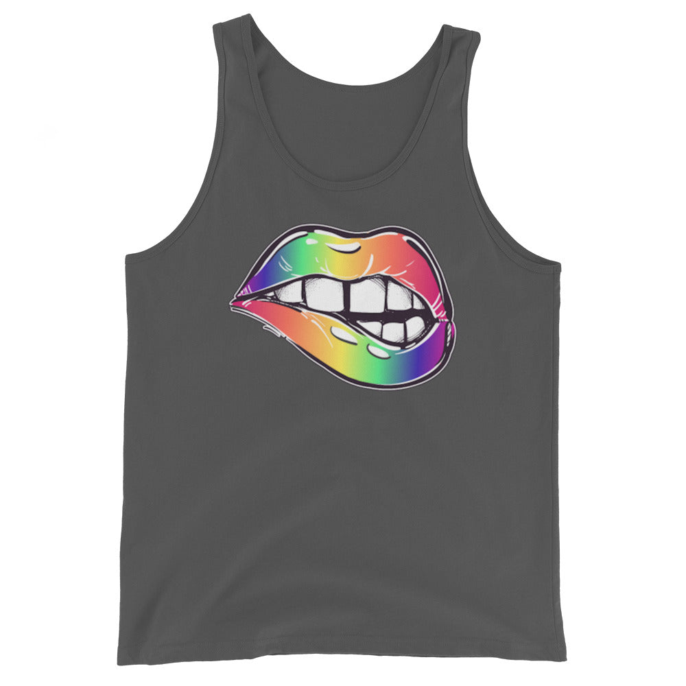 LGBTQ Pride Tank Top - Rainbow Lips Asphalt Pride mens-staple-tank-top-asphalt-front-648cf17ded7e8