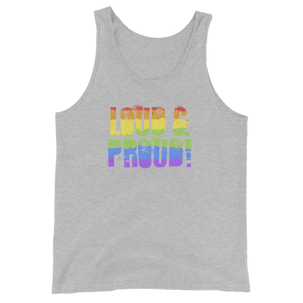 LGBTQ Pride Tank Top - Loud and Proud Athletic Heather Pride mens-staple-tank-top-athletic-heather-front-648cf27329492