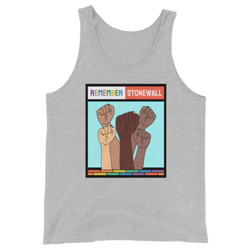 LGBTQ Pride Tank Top - Remember Stonewall Athletic Heather Pride mens-staple-tank-top-athletic-heather-front-648d07bb27b89