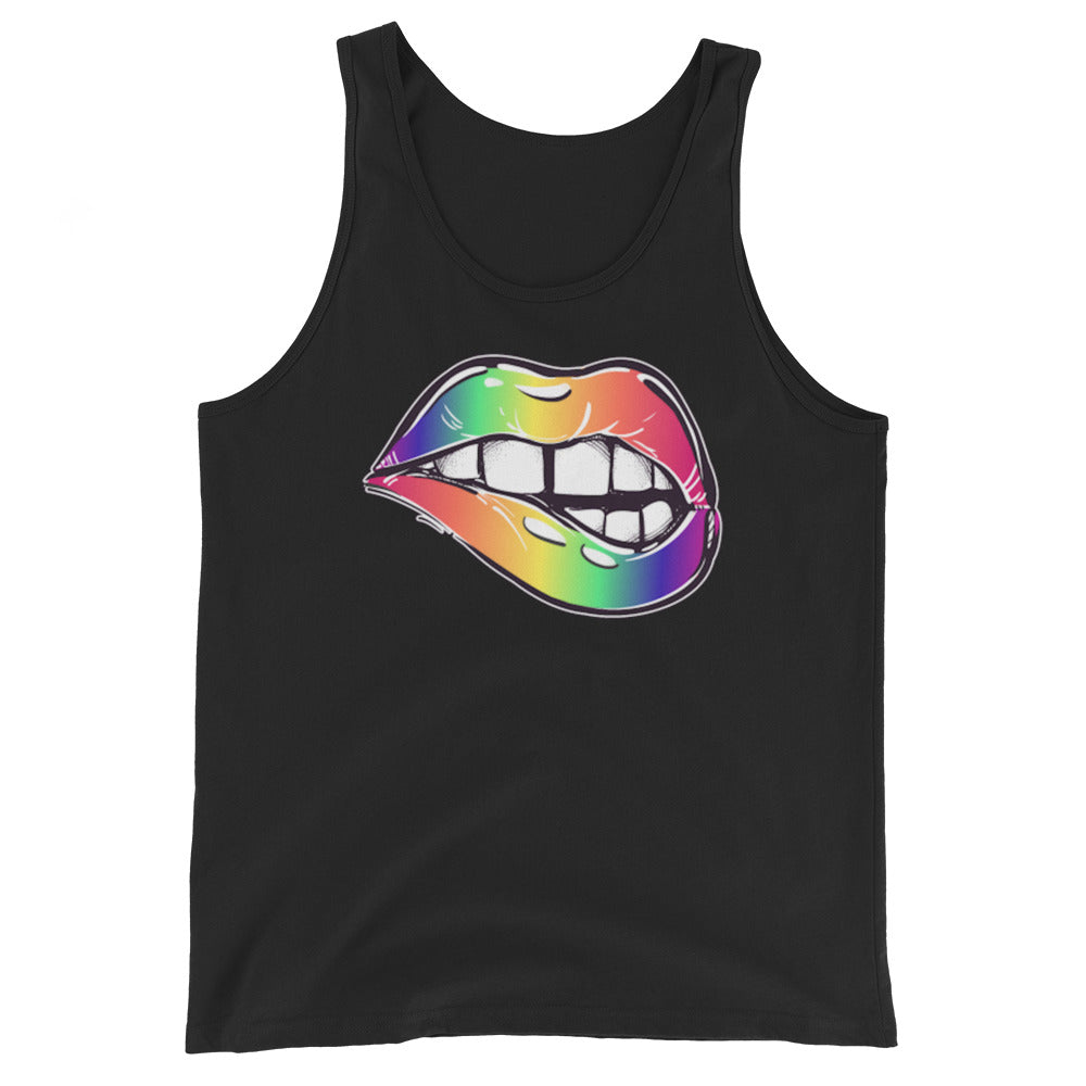 LGBTQ Pride Tank Top - Rainbow Lips Black Pride mens-staple-tank-top-black-front-648cf17ded281