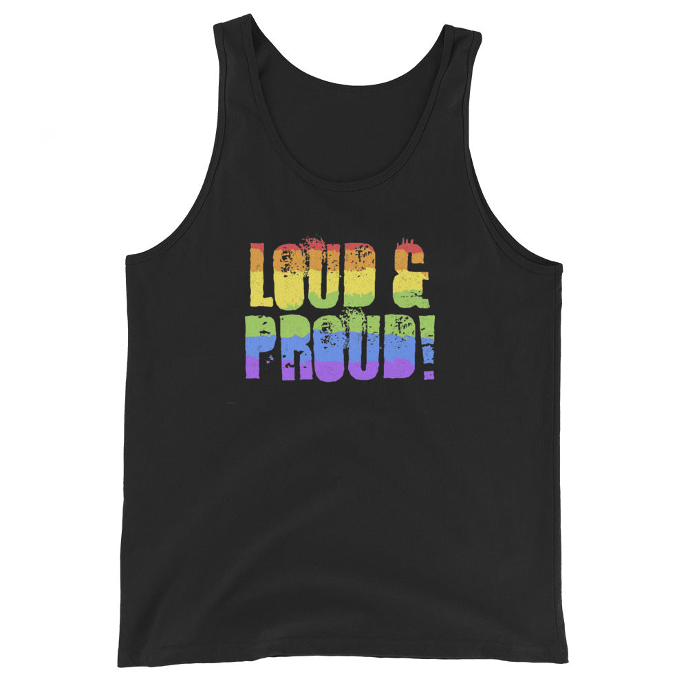 LGBTQ Pride Tank Top - Loud and Proud Black Pride mens-staple-tank-top-black-front-648cf273291b9