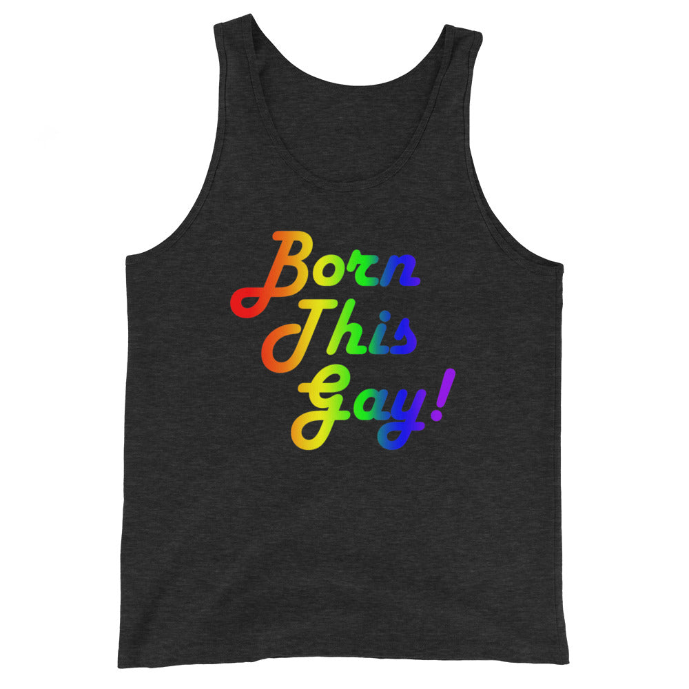 LGBTQ Pride Tank Top - Born This Gay Charcoal-Black Triblend Pride mens-staple-tank-top-charcoal-black-triblend-front-648d15ec7141a