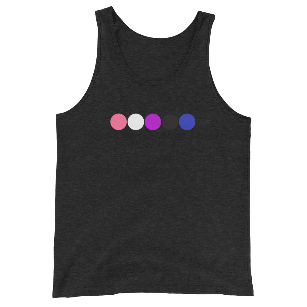 Genderfluid Pride Tank Top - Circles Charcoal-Black Triblend Genderfluid mens-staple-tank-top-charcoal-black-triblend-front-648d1e396a62d