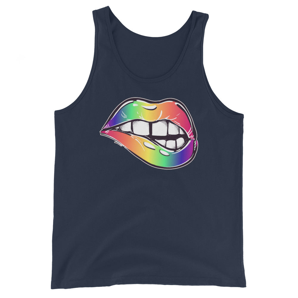 LGBTQ Pride Tank Top - Rainbow Lips Navy Pride mens-staple-tank-top-navy-front-648cf17ded37a