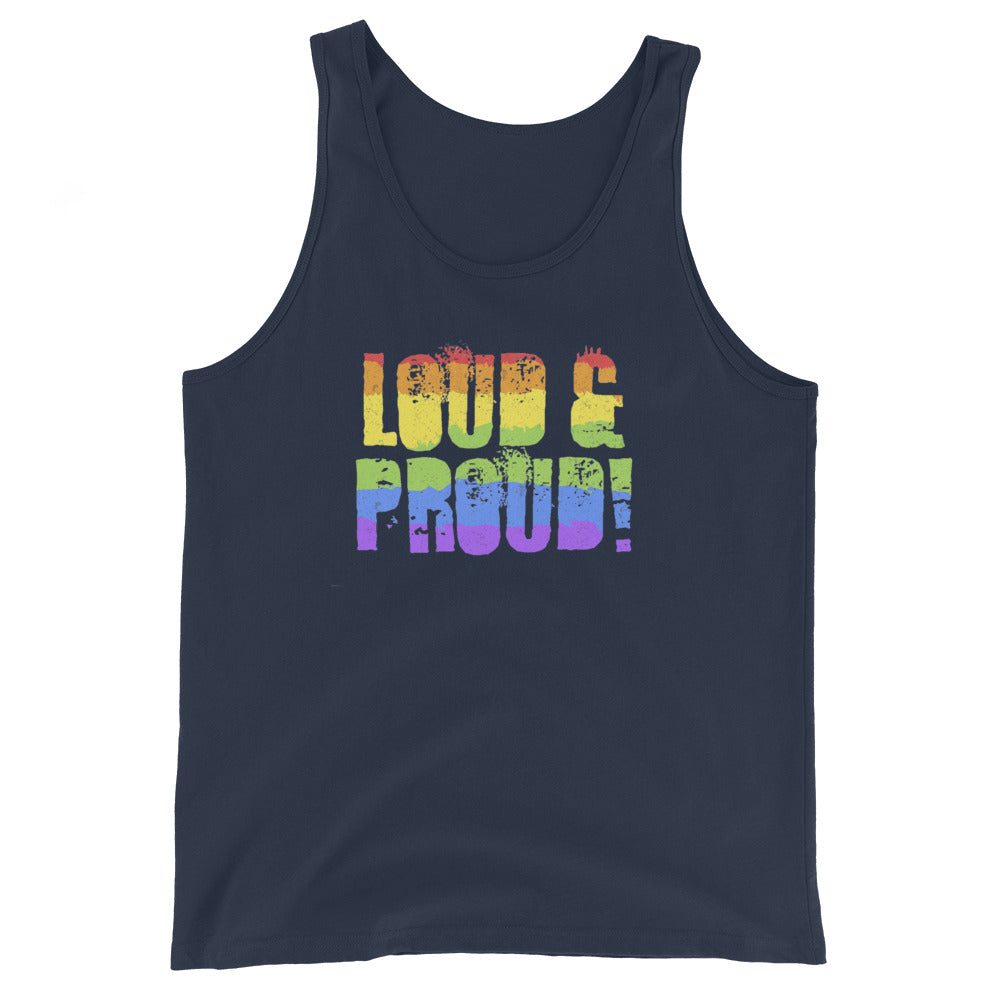 LGBTQ Pride Tank Top - Loud and Proud Navy Pride mens-staple-tank-top-navy-front-648cf27327109