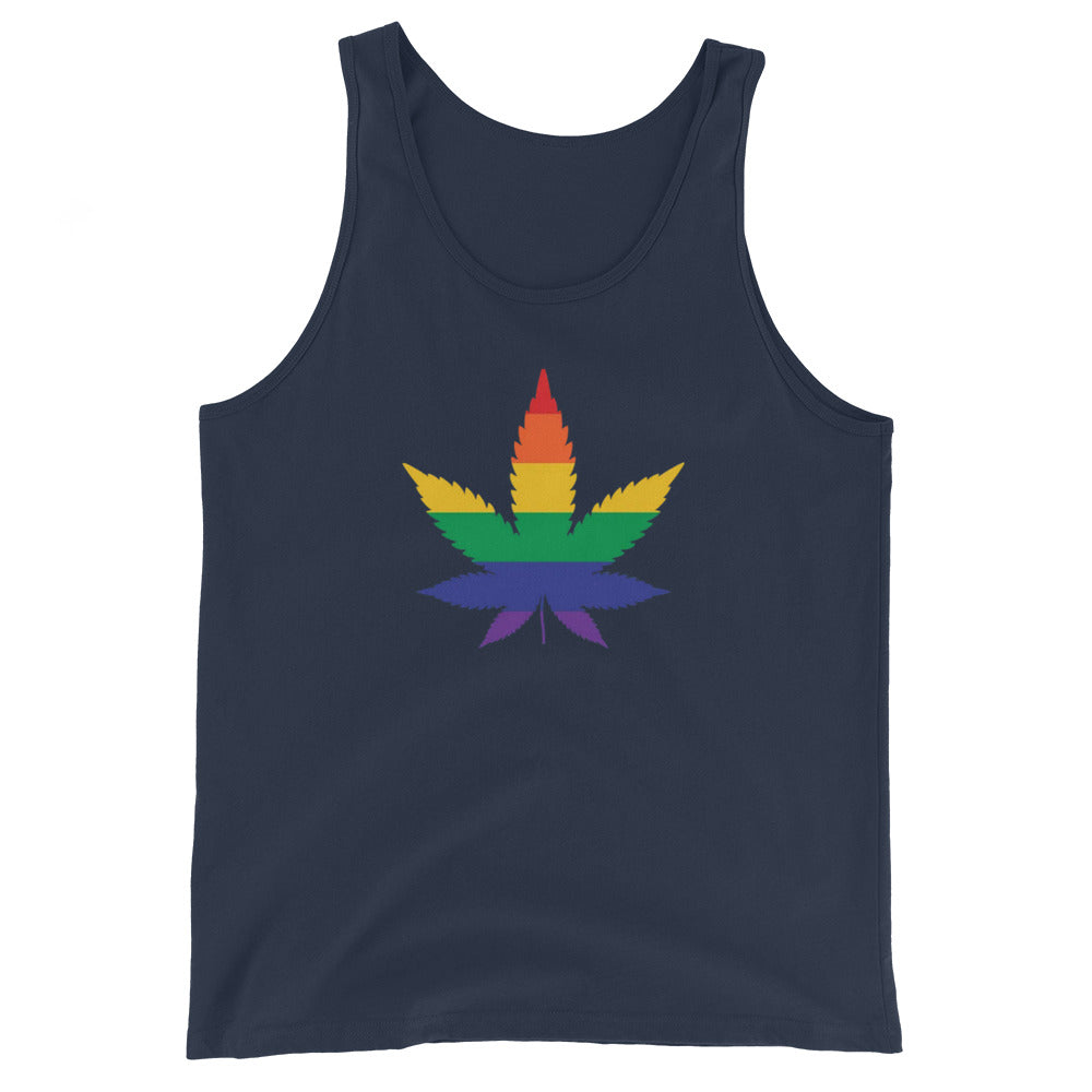 LGBTQ Pride Tank Top - Weed Navy Pride mens-staple-tank-top-navy-front-648d06fd186bd