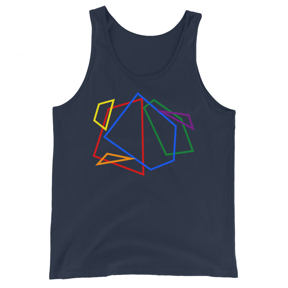 LGBTQ Pride Tank Top - Geometric Lines Navy Pride mens-staple-tank-top-navy-front-648e70ea03b19