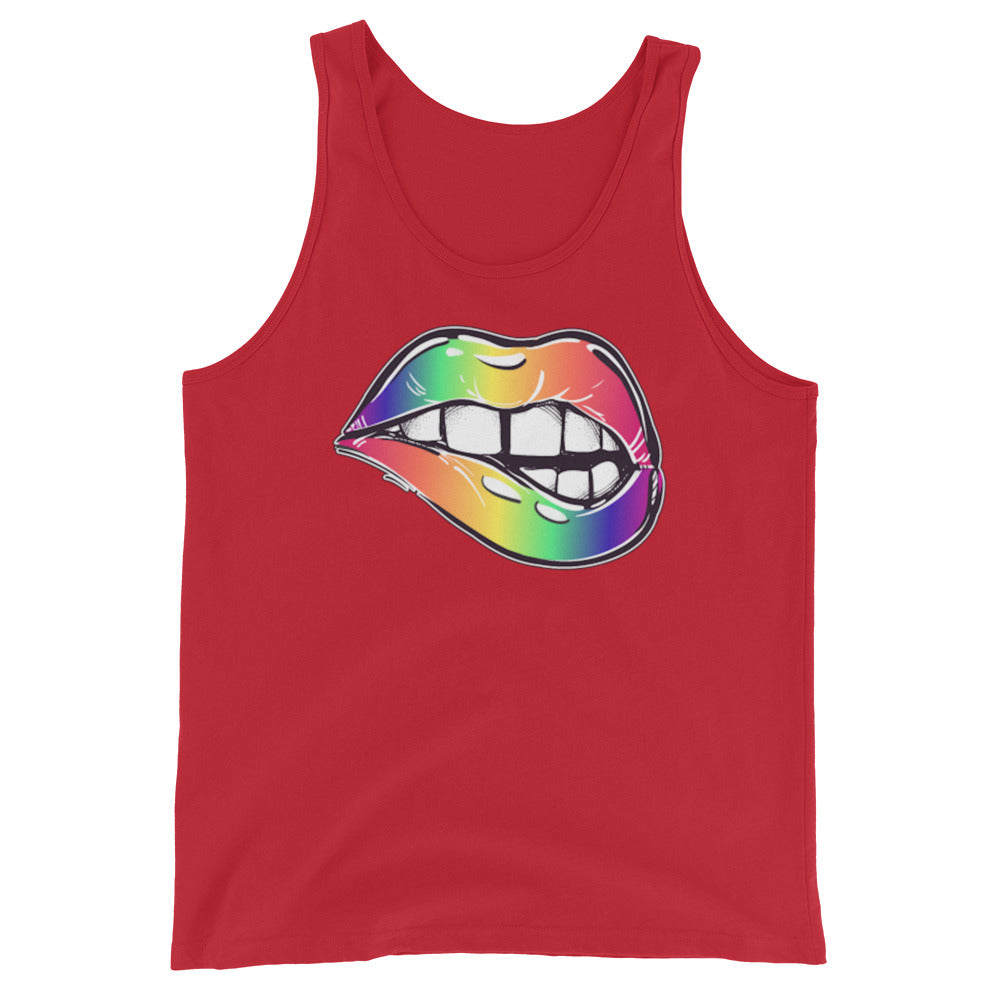 LGBTQ Pride Tank Top - Rainbow Lips Red Pride mens-staple-tank-top-red-front-648cf17ded4dc