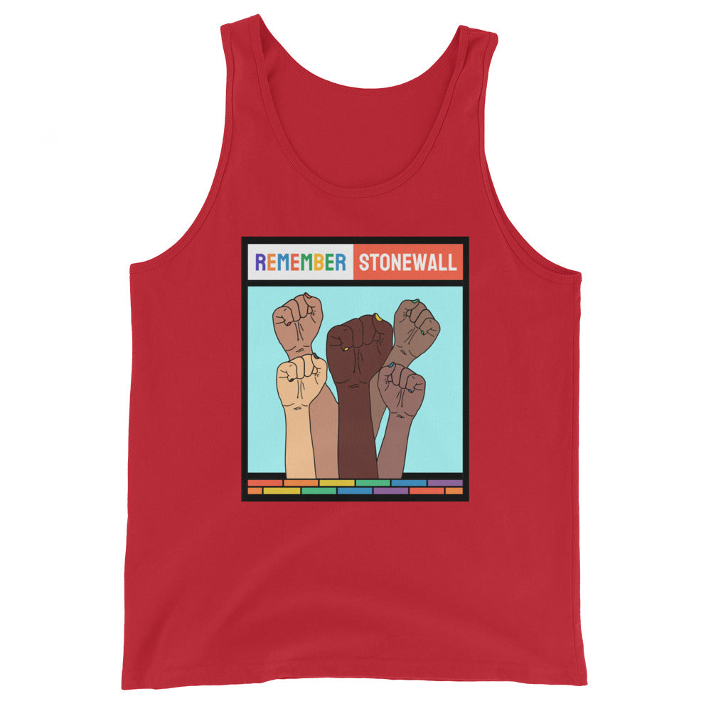 LGBTQ Pride Tank Top - Remember Stonewall Red Pride mens-staple-tank-top-red-front-648d07bb28e45