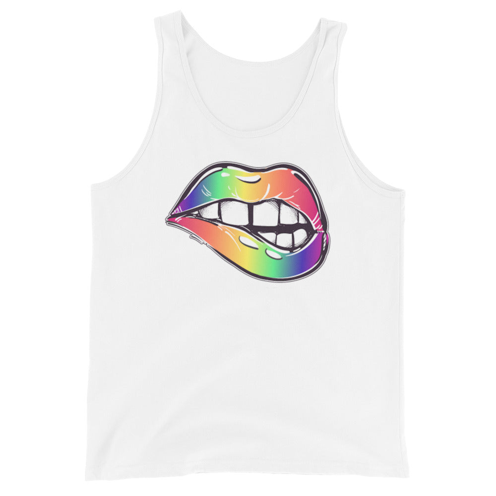 LGBTQ Pride Tank Top - Rainbow Lips White Pride mens-staple-tank-top-white-front-648cf17dedd34