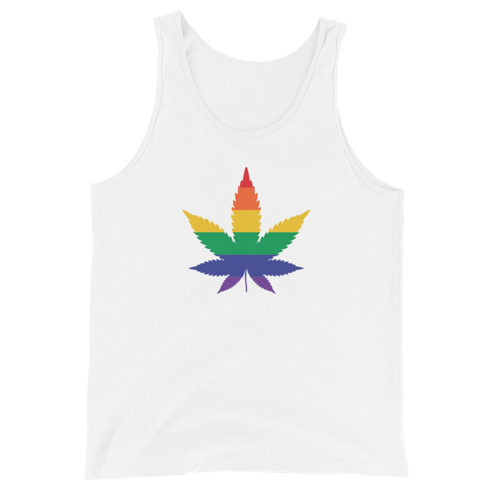 LGBTQ Pride Tank Top - Weed White Pride mens-staple-tank-top-white-front-648d06fd18b26