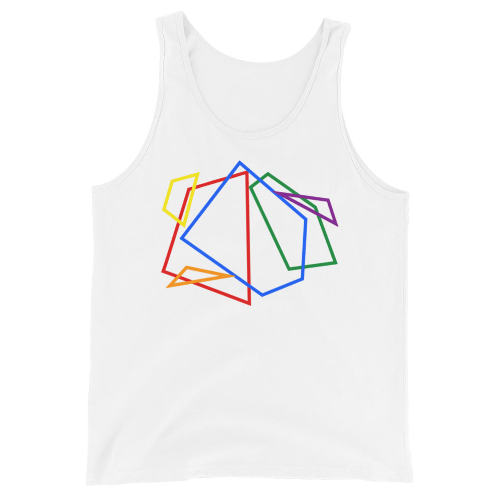 LGBTQ Pride Tank Top - Geometric Lines White Pride mens-staple-tank-top-white-front-648e70ea0729f