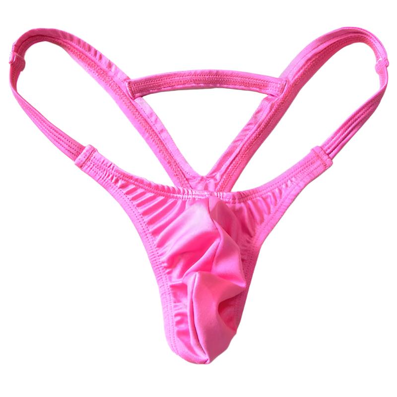 Pink mens thong underwear on a white background