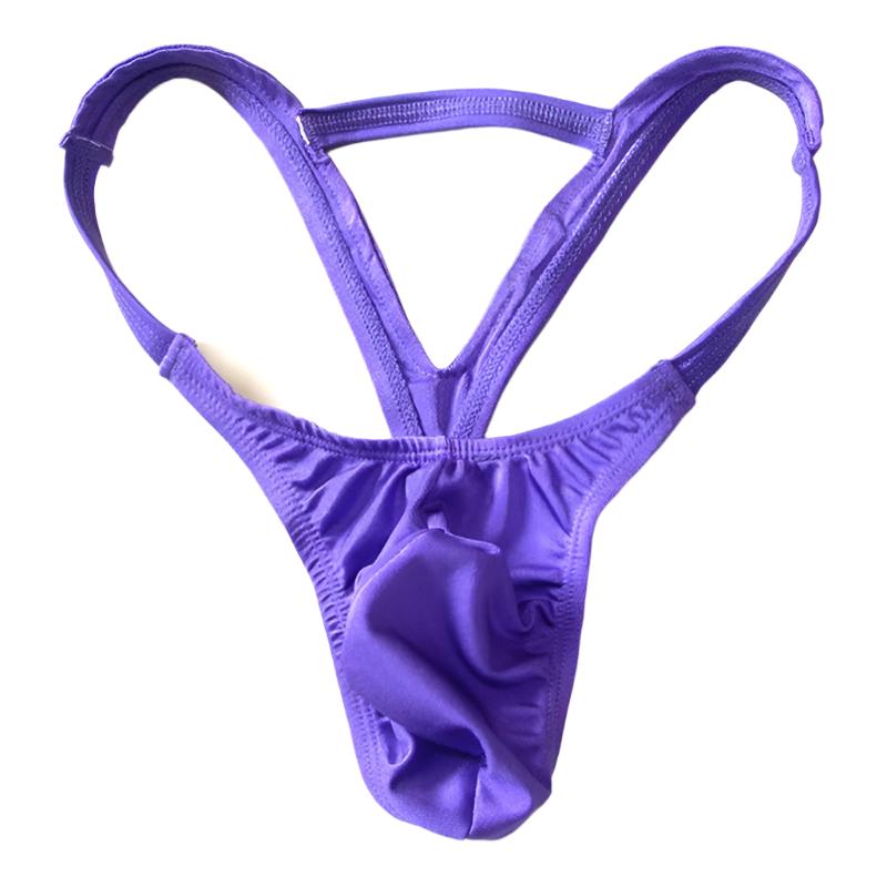 Purple mens thong underwear on a white background