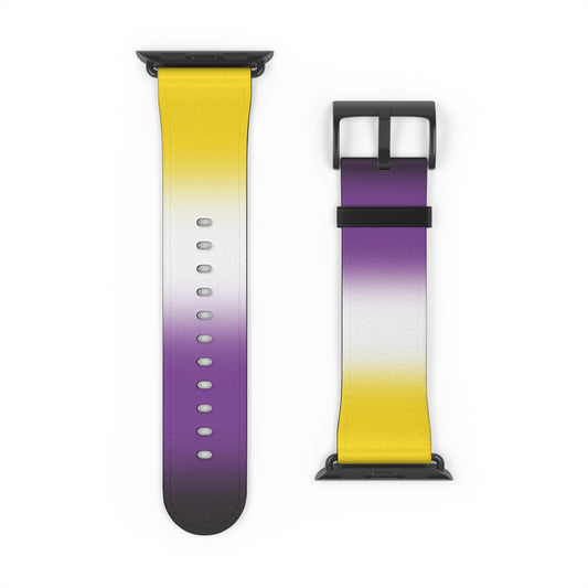Nonbinary Enby Pride Apple Watch Band Strap In Ombre 42 - 45 mm Black Matte 