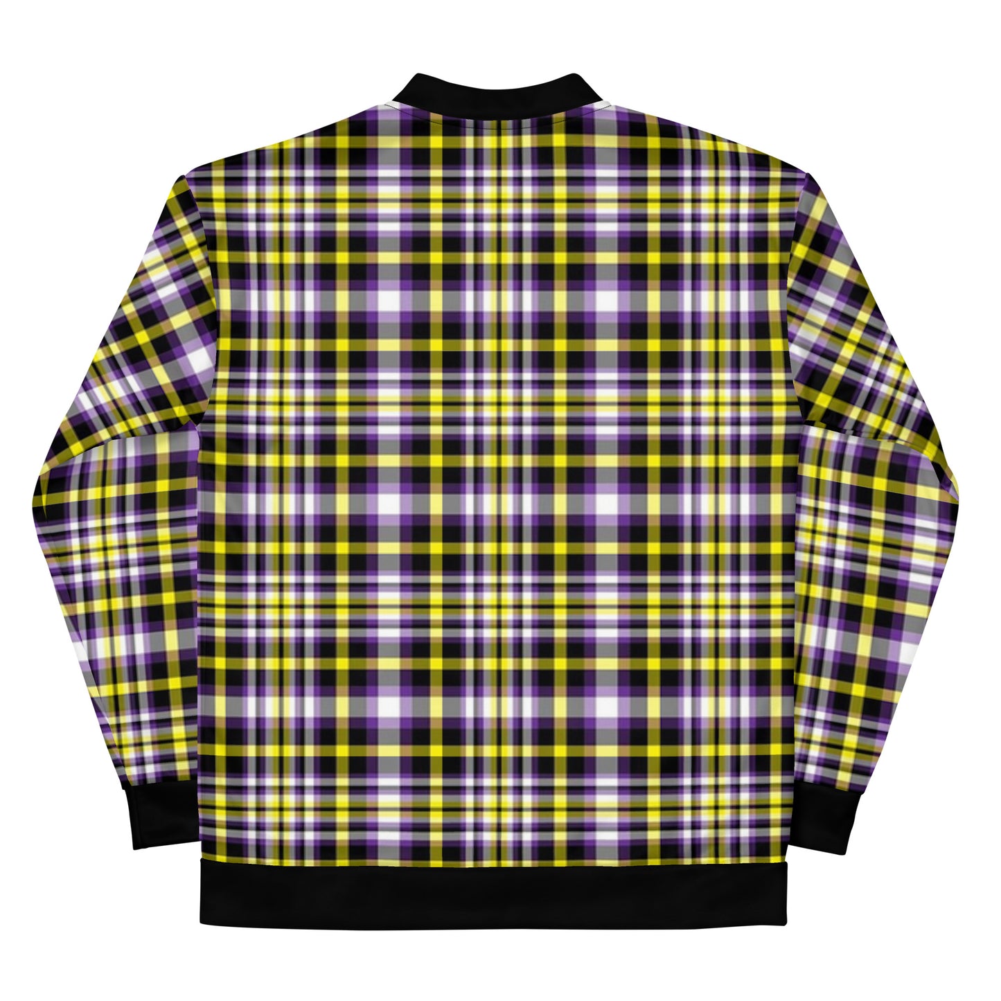 Nonbinary Enby Pride Bomber Jacket Coat in Plaid nonbinary-enby-pride-bomber-jacket-coat-plaid-unisex-bacl