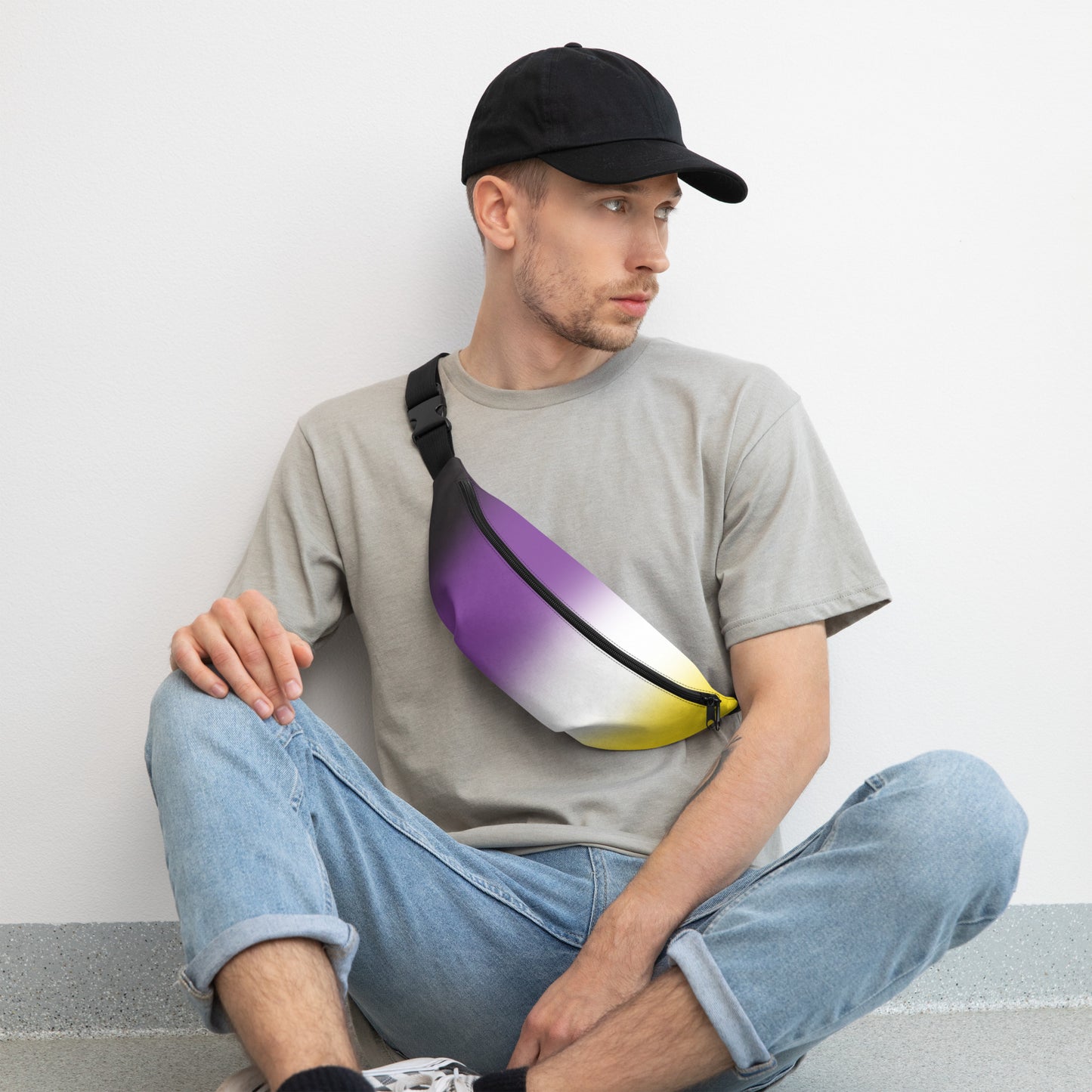 Nonbinary Enby Pride Crossbody Fanny Pack in Ombre nonbinary-enby-pride-crossbody-fanny-pack-in-ombre-lifestyle