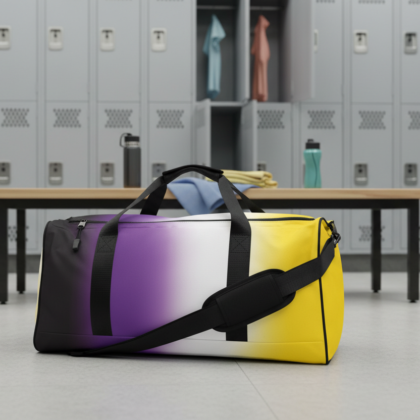 Nonbinary Enby Pride Duffle Weekender Gym Bag in Ombre nonbinary-enby-pride-duffel-weekender-gym-bag-in-ombre-left-front Duffle Bags