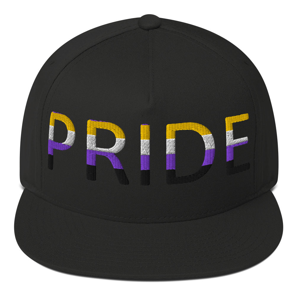 Nonbinary Enby Pride Embroidered Snapback Baseball Cap Black Nonbinary nonbinary-enby-pride-embroidered-snapback-baseball-cap-black-front