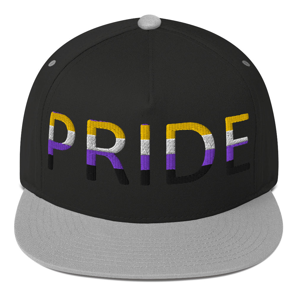 Nonbinary Enby Pride Embroidered Snapback Baseball Cap Black Grey Nonbinary nonbinary-enby-pride-embroidered-snapback-baseball-cap-black-grey-front