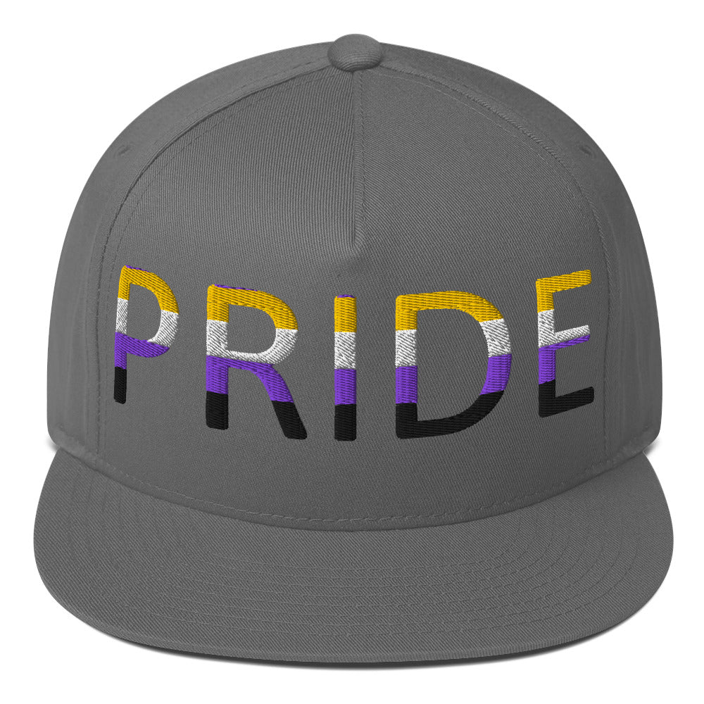 Nonbinary Enby Pride Embroidered Snapback Baseball Cap Grey Nonbinary nonbinary-enby-pride-embroidered-snapback-baseball-cap-grey-front