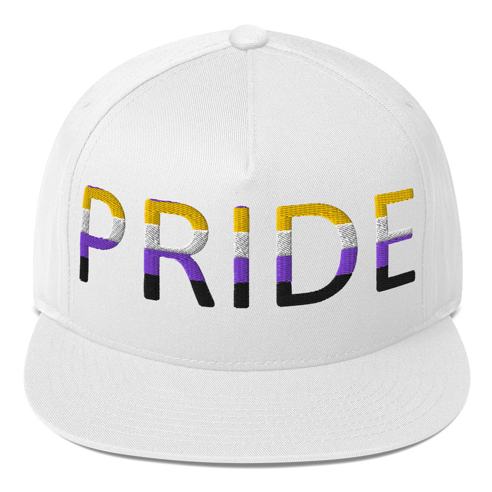 Nonbinary Enby Pride Embroidered Snapback Baseball Cap White Nonbinary nonbinary-enby-pride-embroidered-snapback-baseball-cap-white-front