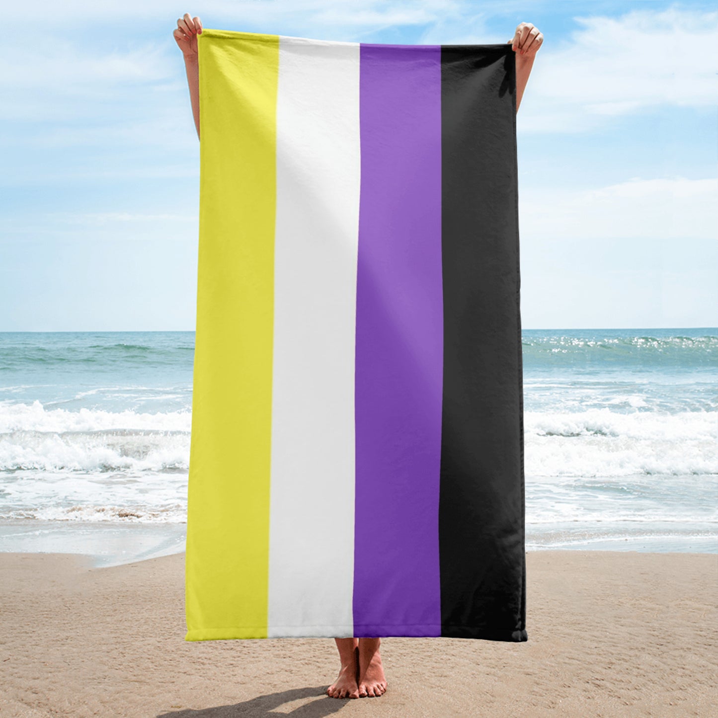 Nonbinary Enby Pride Flag Beach Blanket Towel nonbinary-enby-pride-flag-beach-blanket-towel-beach