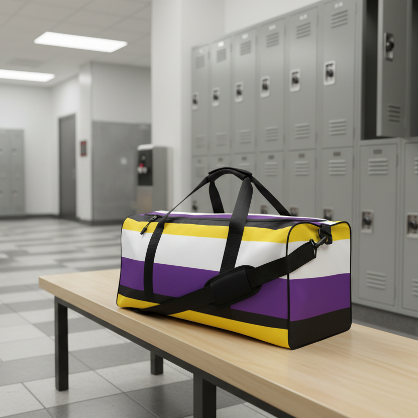 Nonbinary Enby Pride Flag Weekender Duffel Gym Bag nonbinary-enby-pride-flag-weekender-duffel-gym-bag-left-front Duffle Bags