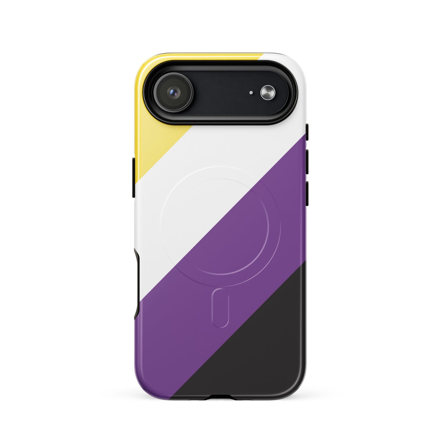 Apple iPhone 17 Air magsafe cell phone case with enby pride flag design on white background