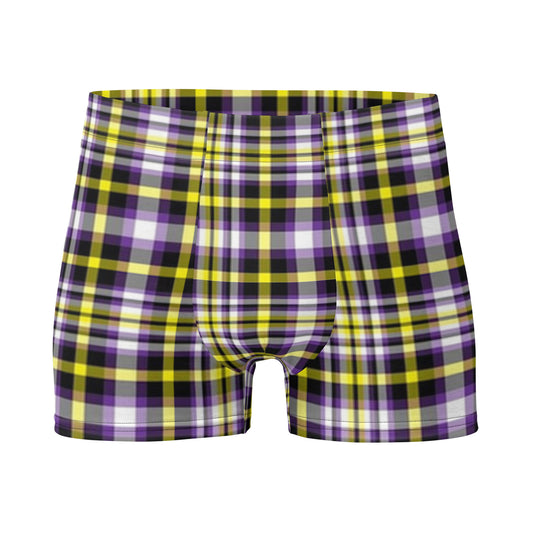 Nonbinary Enby Pride Mens Boxer Briefs Underwear in Plaid nonbinary-enby-pride-mens-boxer-briefs-underwear-in-plaid-front