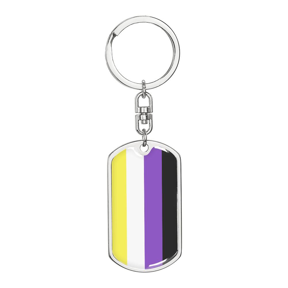 Nonbinary Enby Pride Military Dog Tag Keychain Silver Nonbinary nonbinary-enby-pride-military-dog-tag-keychain-silver