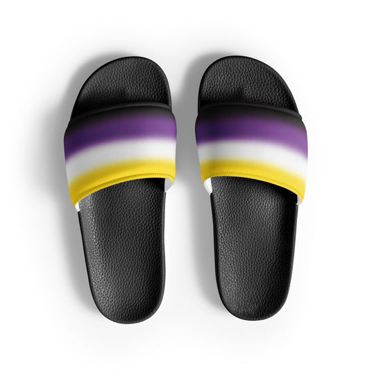 Nonbinary Enby Pride Womens Slides Sandals Black Nonbinary womens-slides-black-front-660b5789b550f Slides
