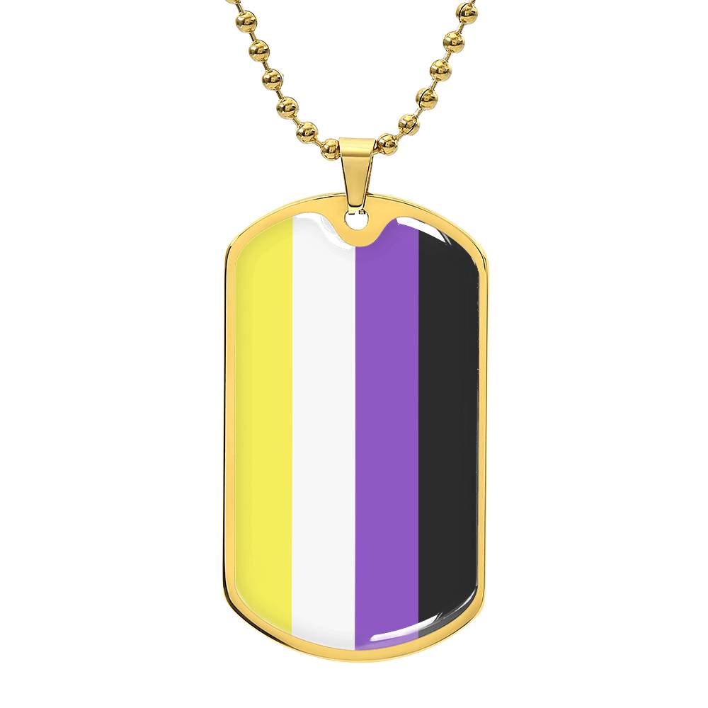 Nonbinary Enby Pride Military Dog Tag Necklace Gold Nonbinary nonbinary_gold