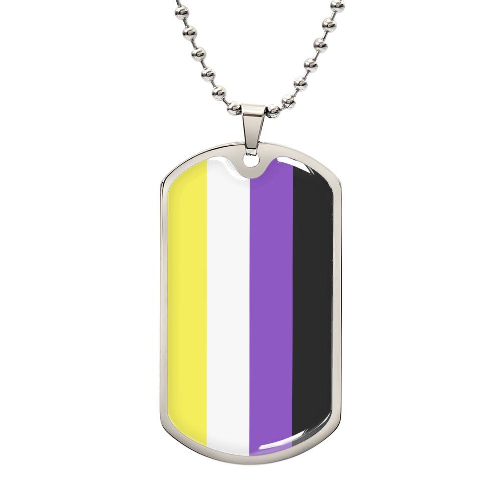 Nonbinary Enby Pride Military Dog Tag Necklace Silver Nonbinary nonbinary_silver