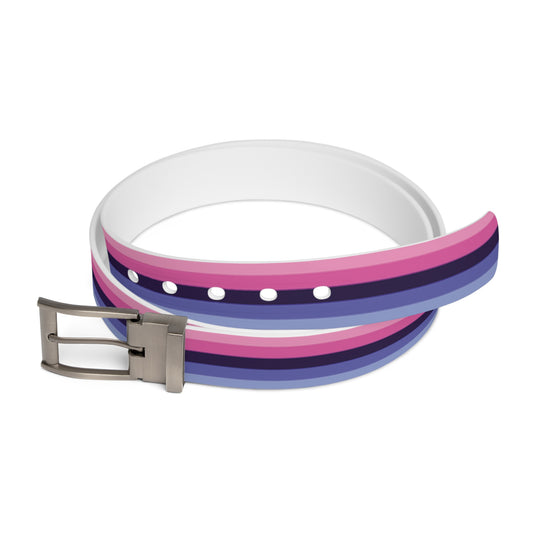 omnisexual pride striped belt with a silver buckle on a white background