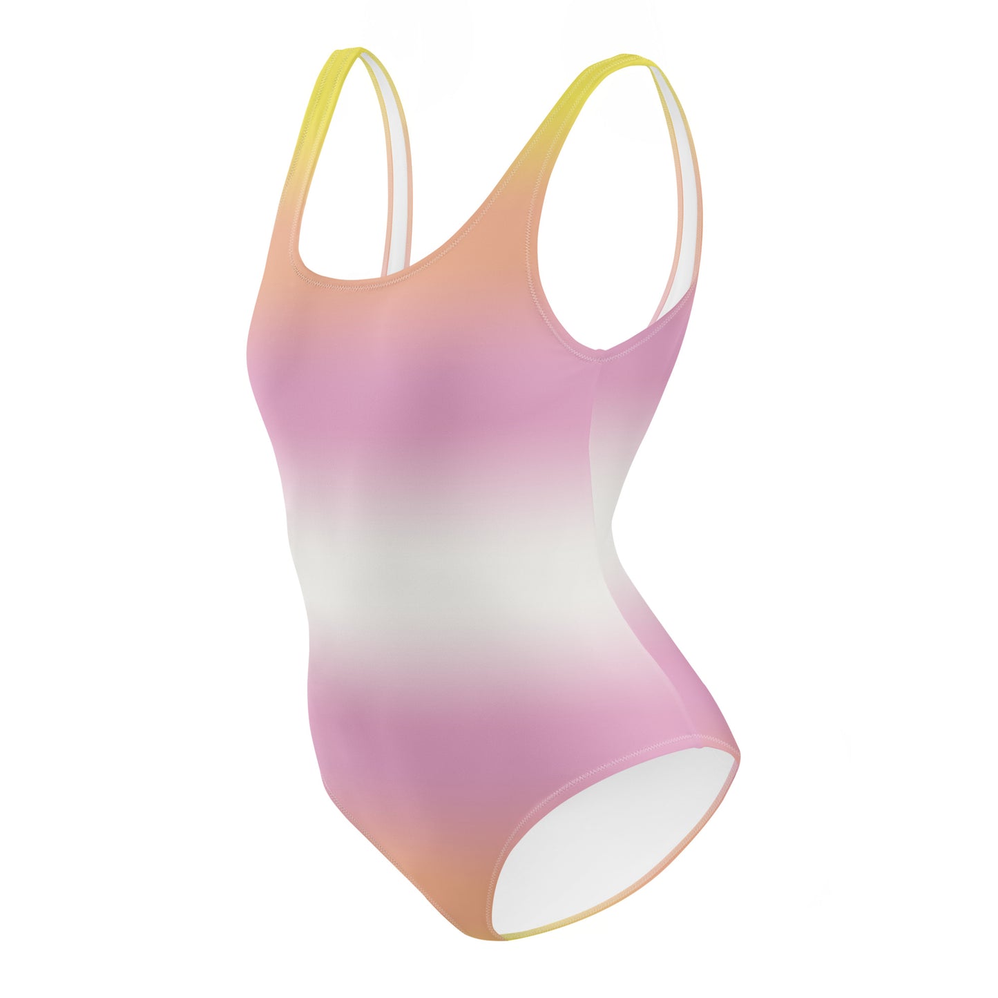 Gradient pink to yellow swimsuit on a white background