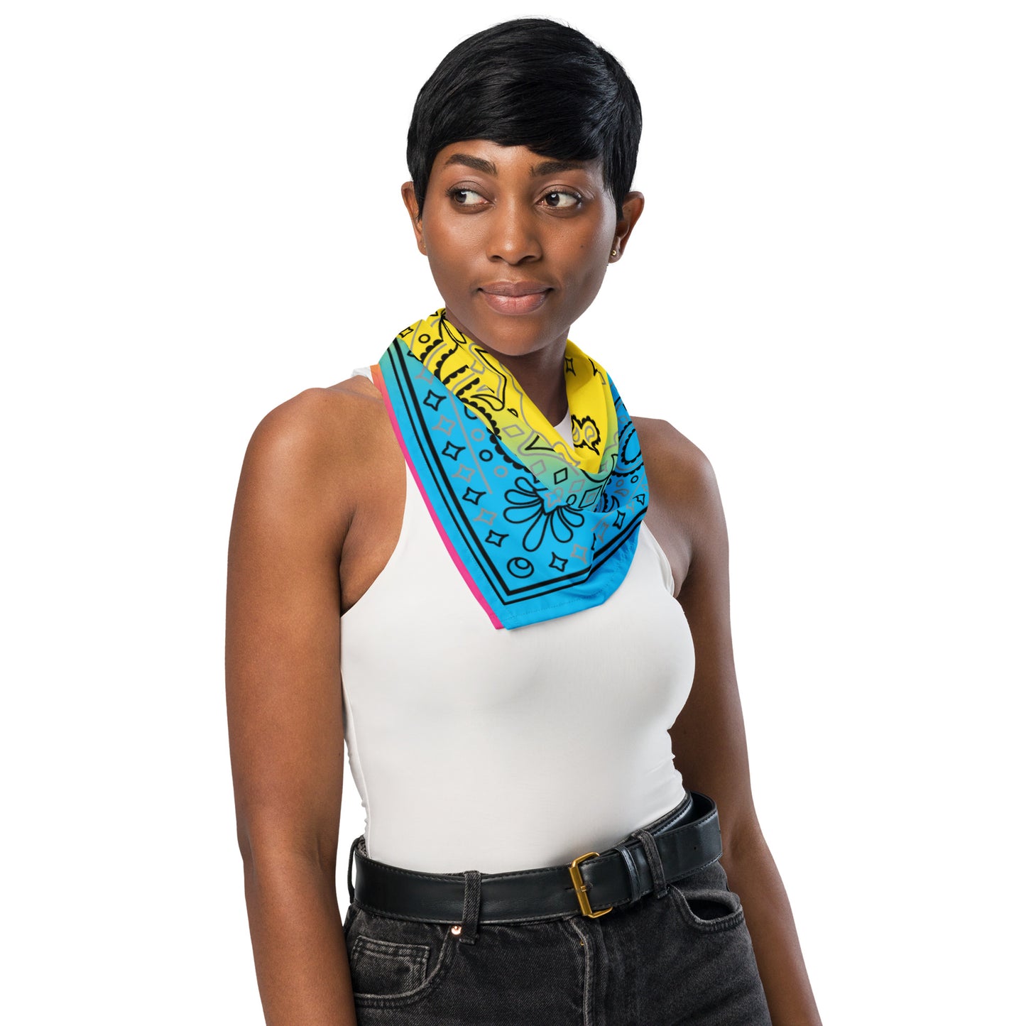 Pansexual Pan Pride Paisley Bandana Hanky Code pansexual-pan-pride-Bandana-model