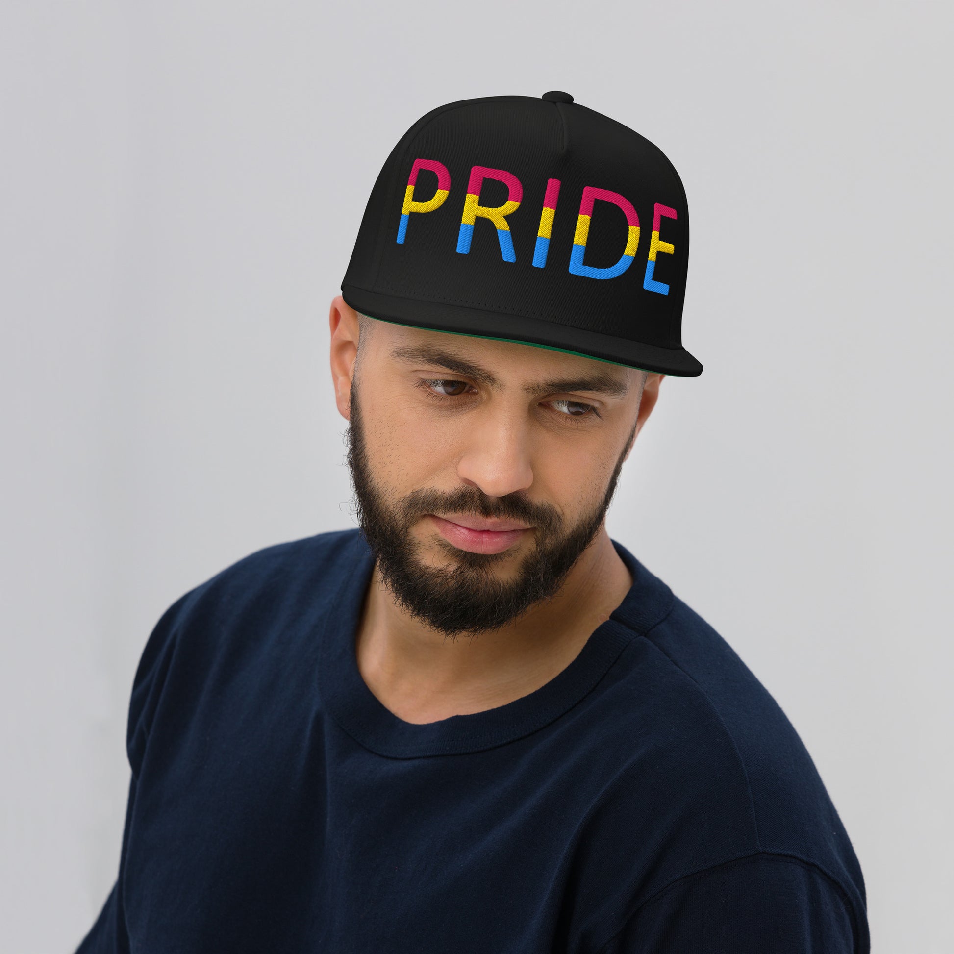 Pansexual Pan Pride Embroidered Snapback Baseball Cap pansexual-pan-pride-embroidered-snapback-baseball-cap-black-front-model