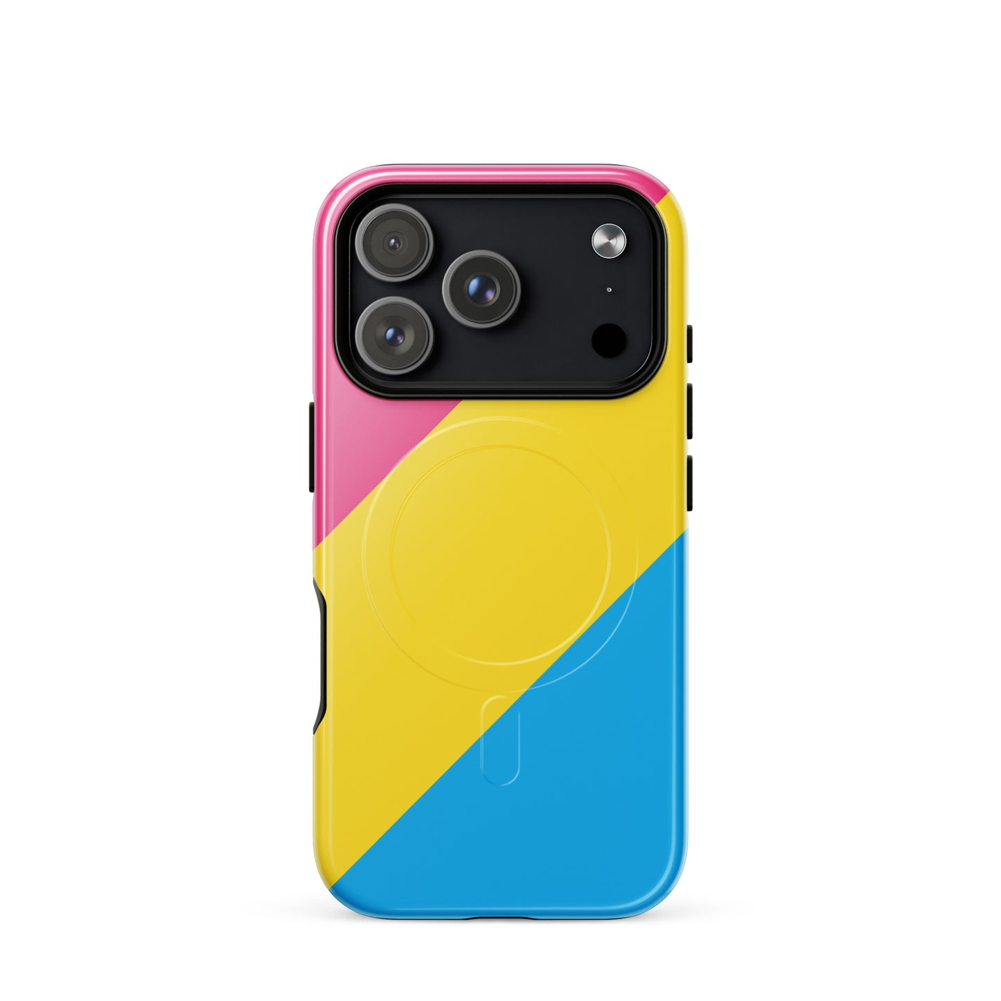 Apple iPhone 17 Pro Magsafe phone case with pansexual pride flag design on white background