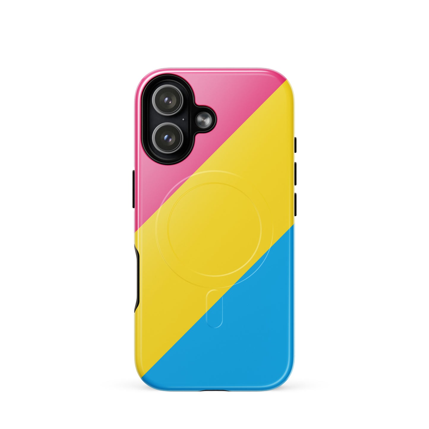 Apple iPhone 17 magsafe mobile phone case with pansexual pride flag design on white background