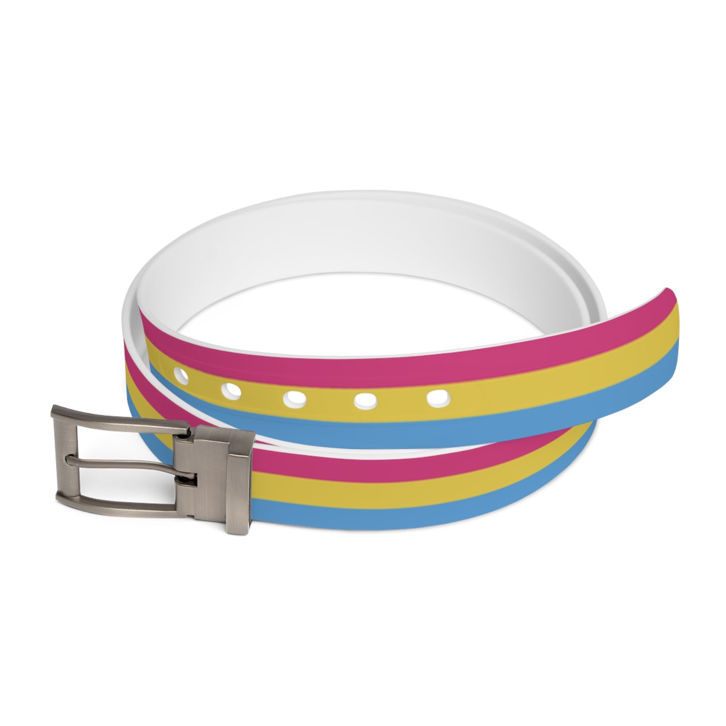 pansexual pride belt with a silver buckle on a white background