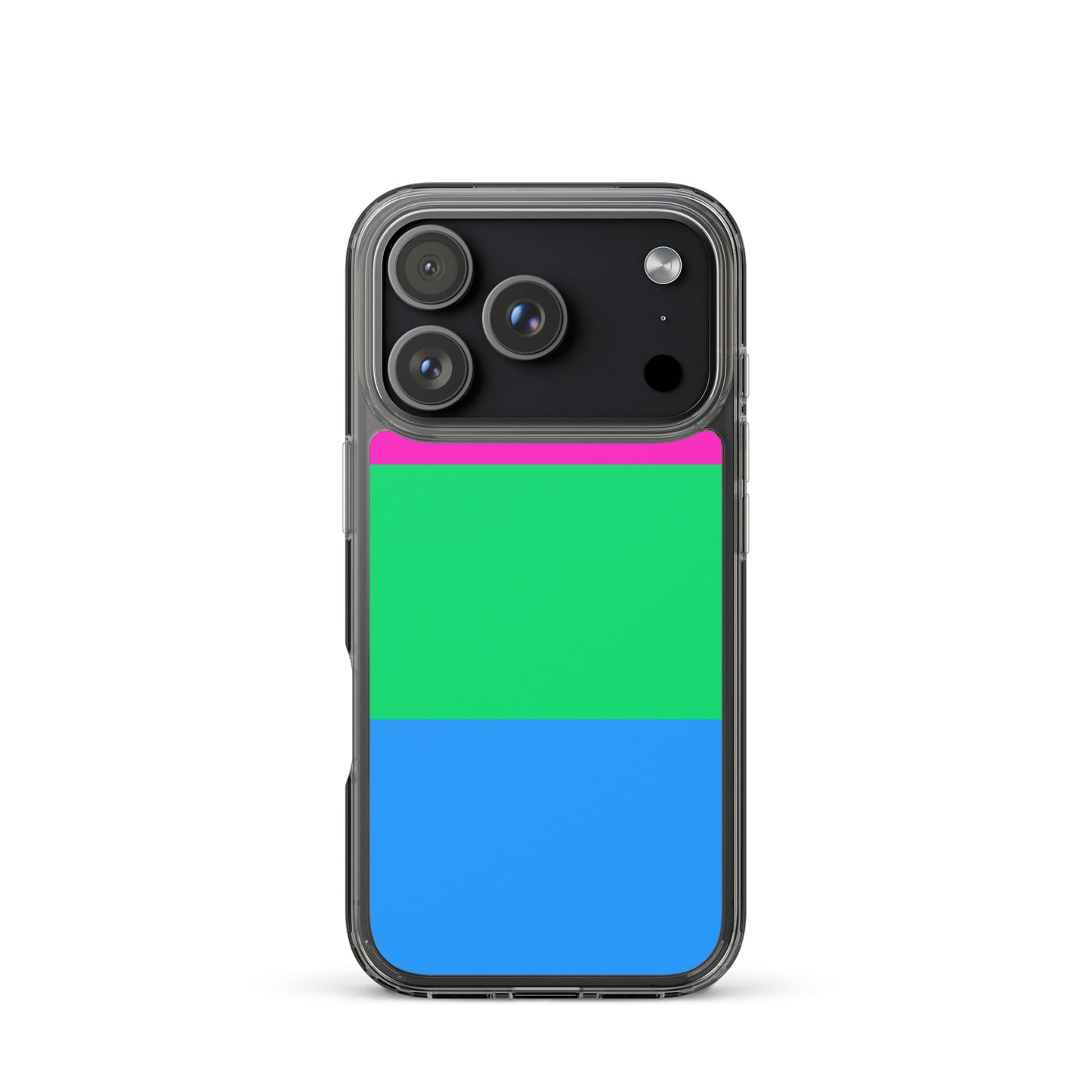 Apple iPhone 17  Pro mobile phone case with polysexual pride flag design on white background