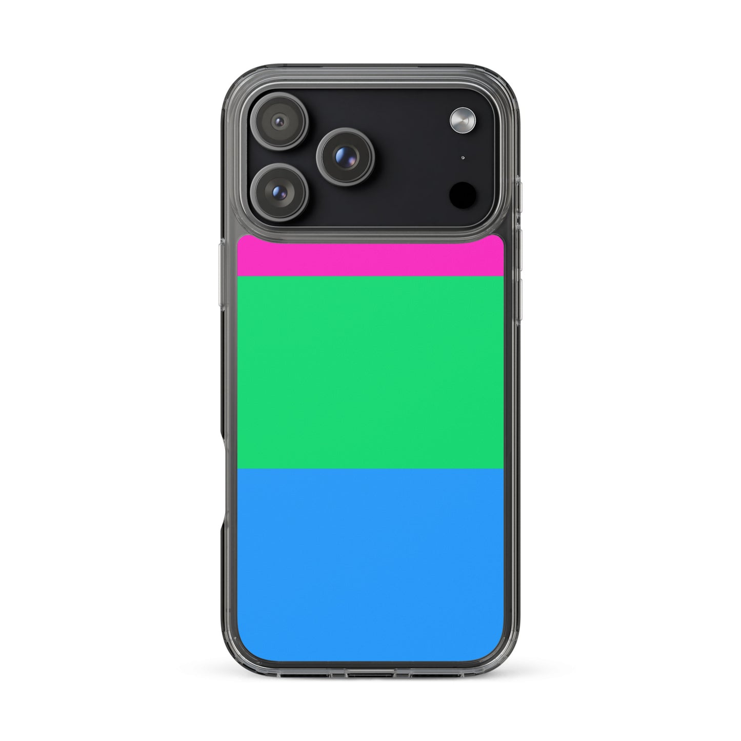 Apple iPhone 17 Pro Max mobile phone case with polysexual pride flag design on white background