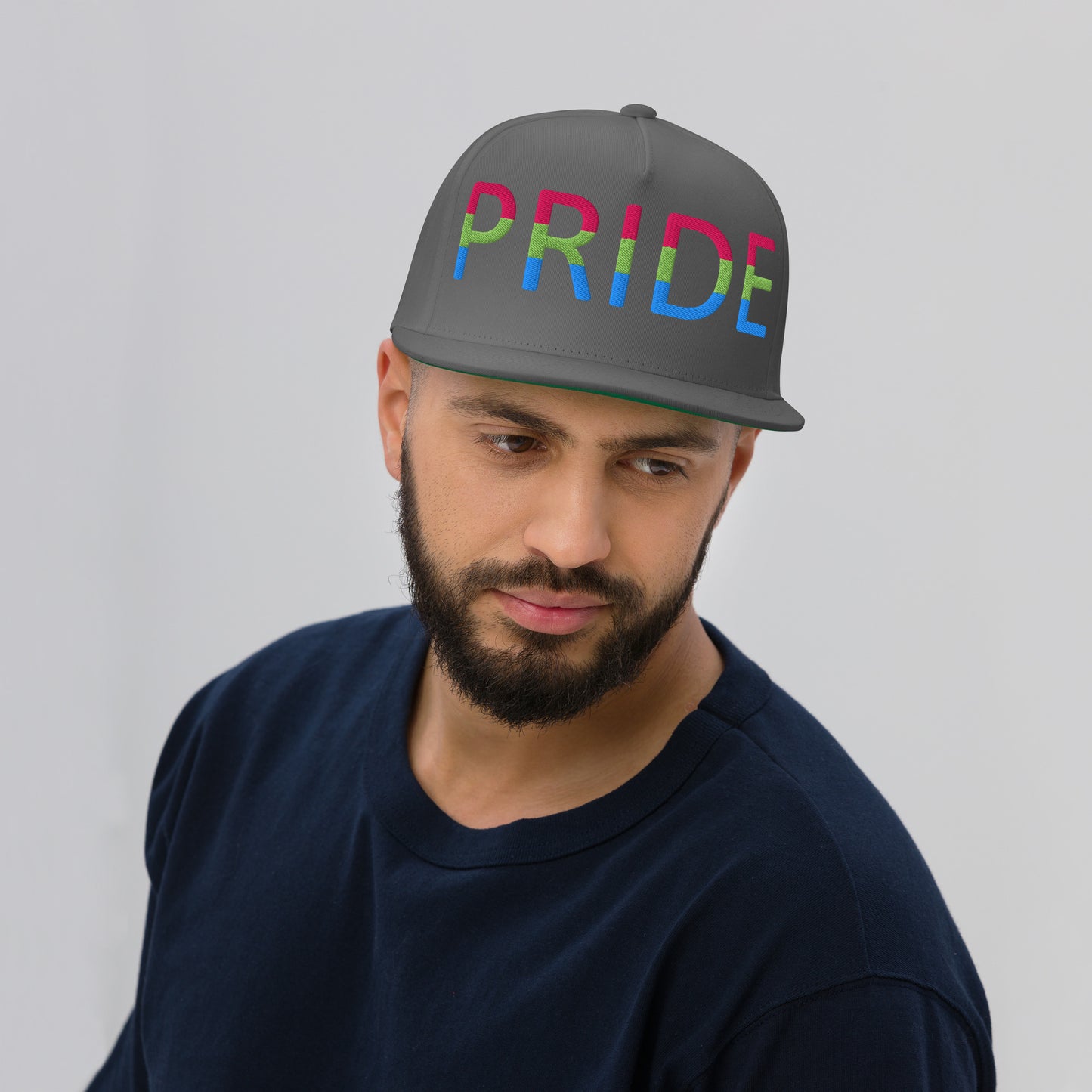 Polysexual Poly Pride Embroidered Snapback Baseball Cap polysexual-poly-pride-embroidered-snapback-baseball-cap-grey-front-model