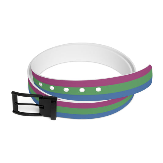 polysexual pride striped belt with a black buckle on a white background