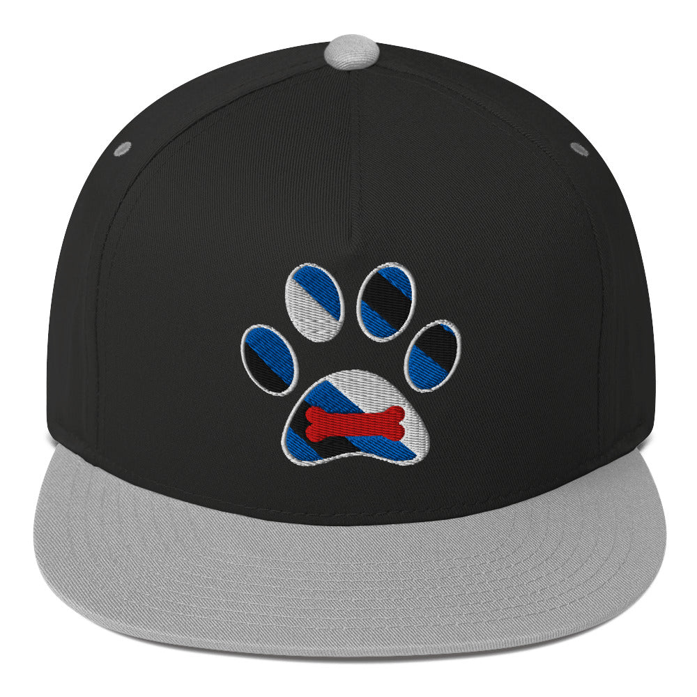 Puppy Pup Play Paw Embroidered Snapback Baseball Cap Black Grey puppy-pup-play-paw-embroidered-snapback-baseball-cap-black-grey-front