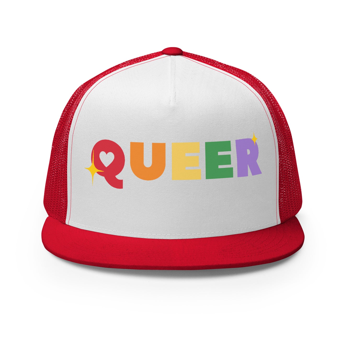 Queer Trucker Baseball Cap Hat Red White Red queer-trucker-baseball-cap-hat-red-white-red-front Trucker Caps